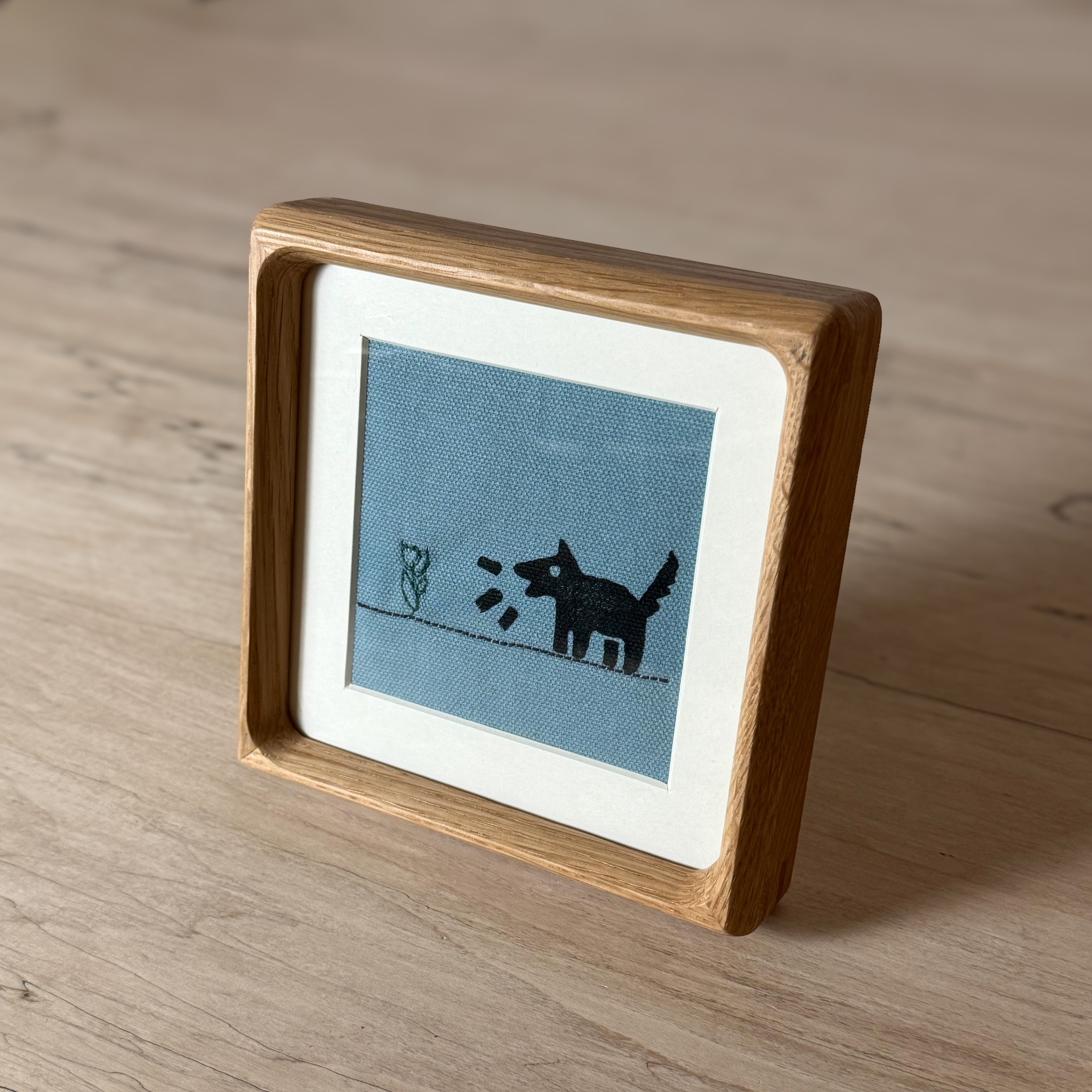 Hand Stitched Flower and Linocut Dog Print