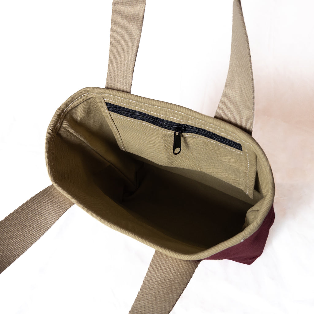 Mini Tote - Maroon/Tan