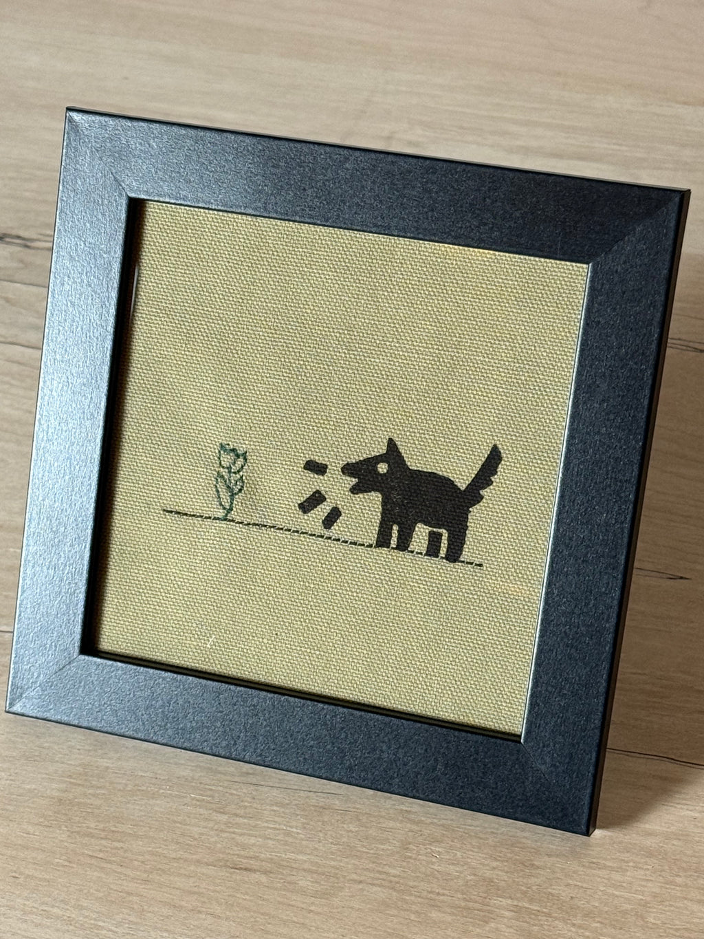 Hand Stitched Flower and Linocut Dog Print