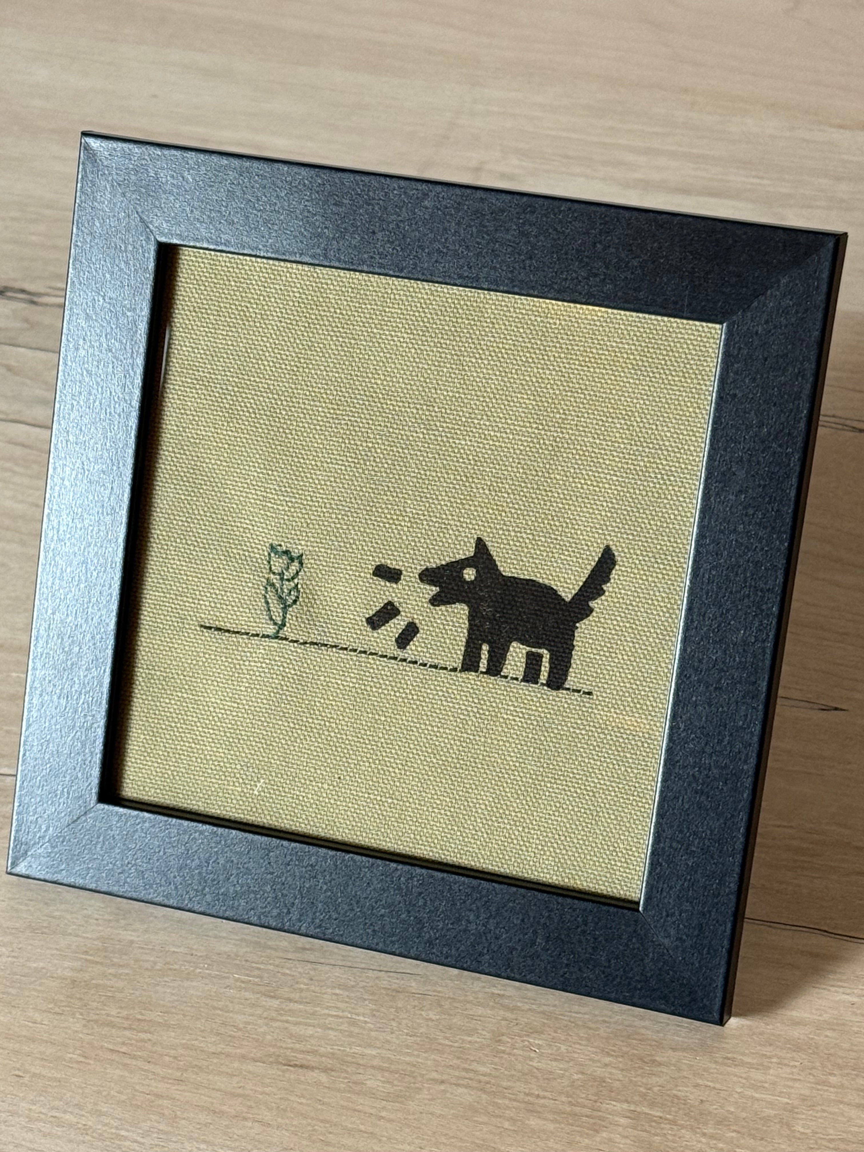 Hand Stitched Flower and Linocut Dog Print