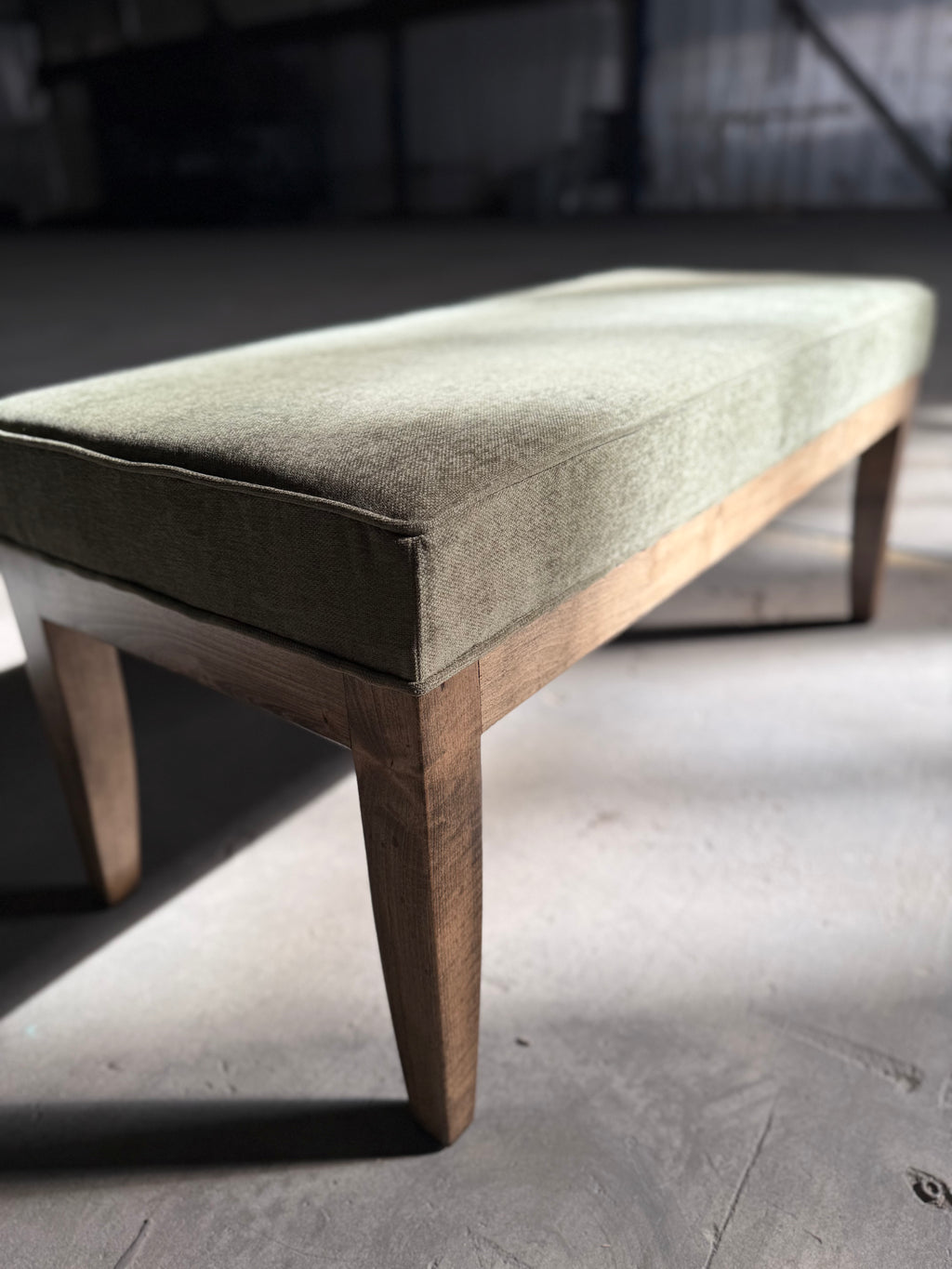 Midcentury Modern Fabric Bench - Forest Green