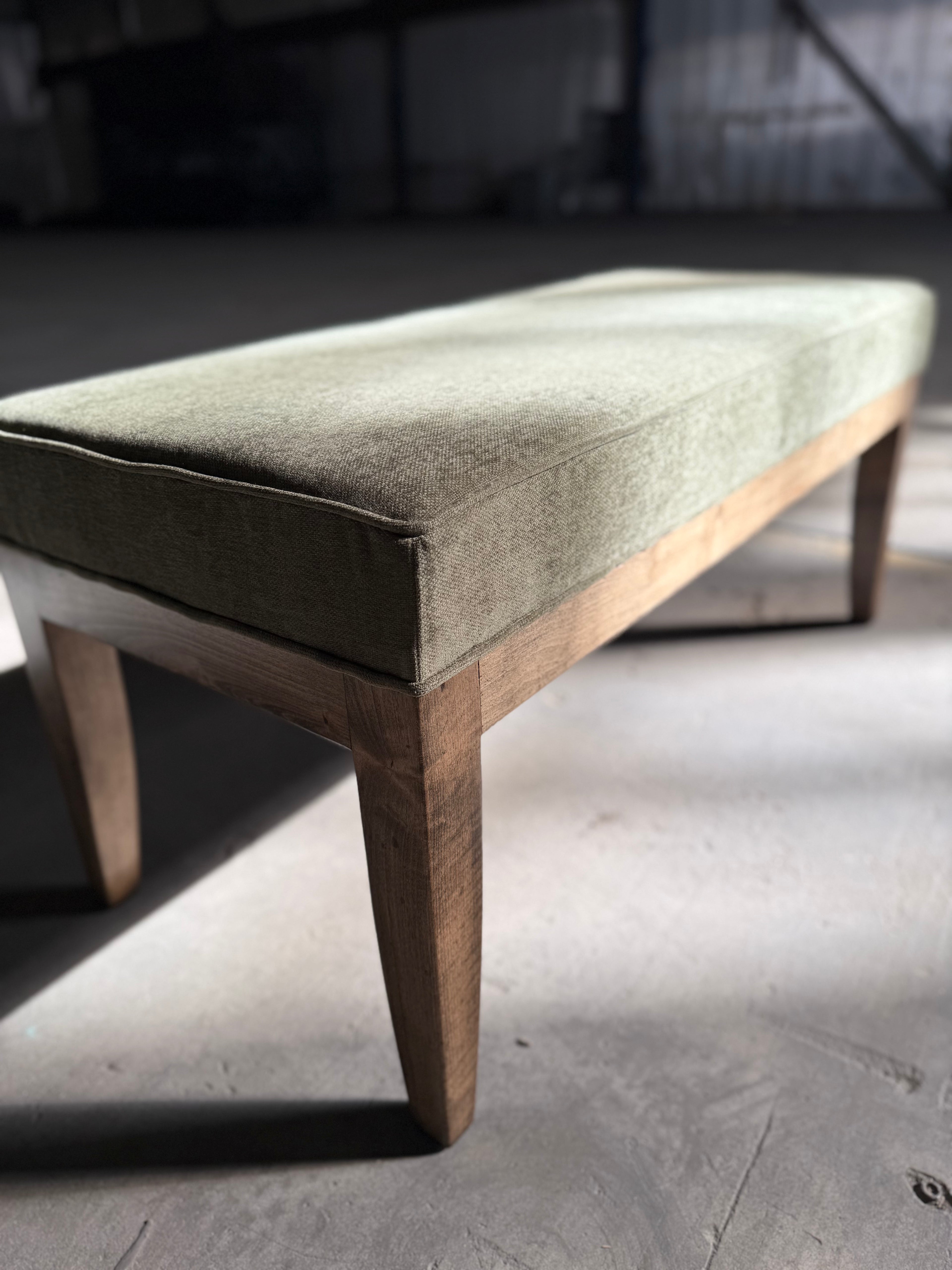 Midcentury Modern Fabric Bench - Forest Green
