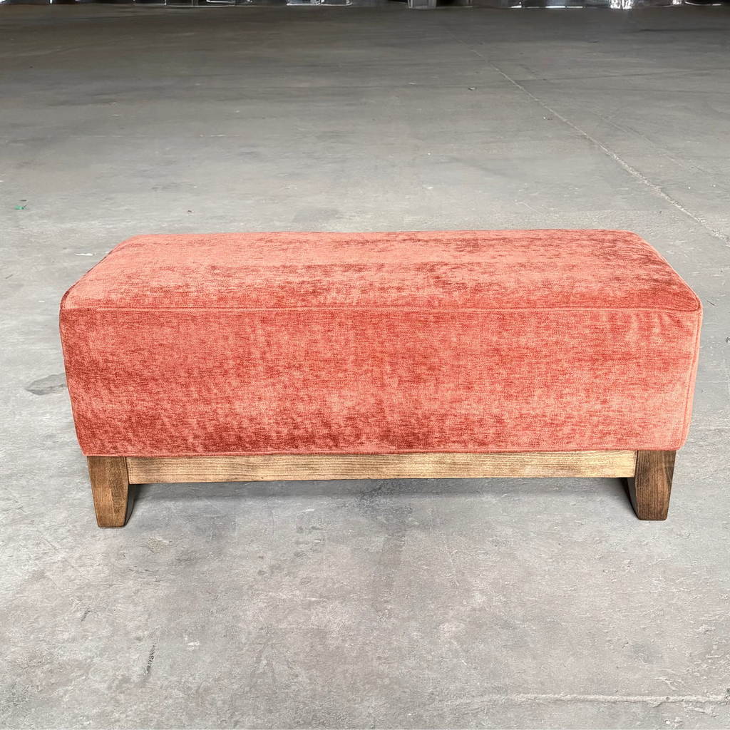 Midcentury Modern Fabric Bench - Cayenne Red