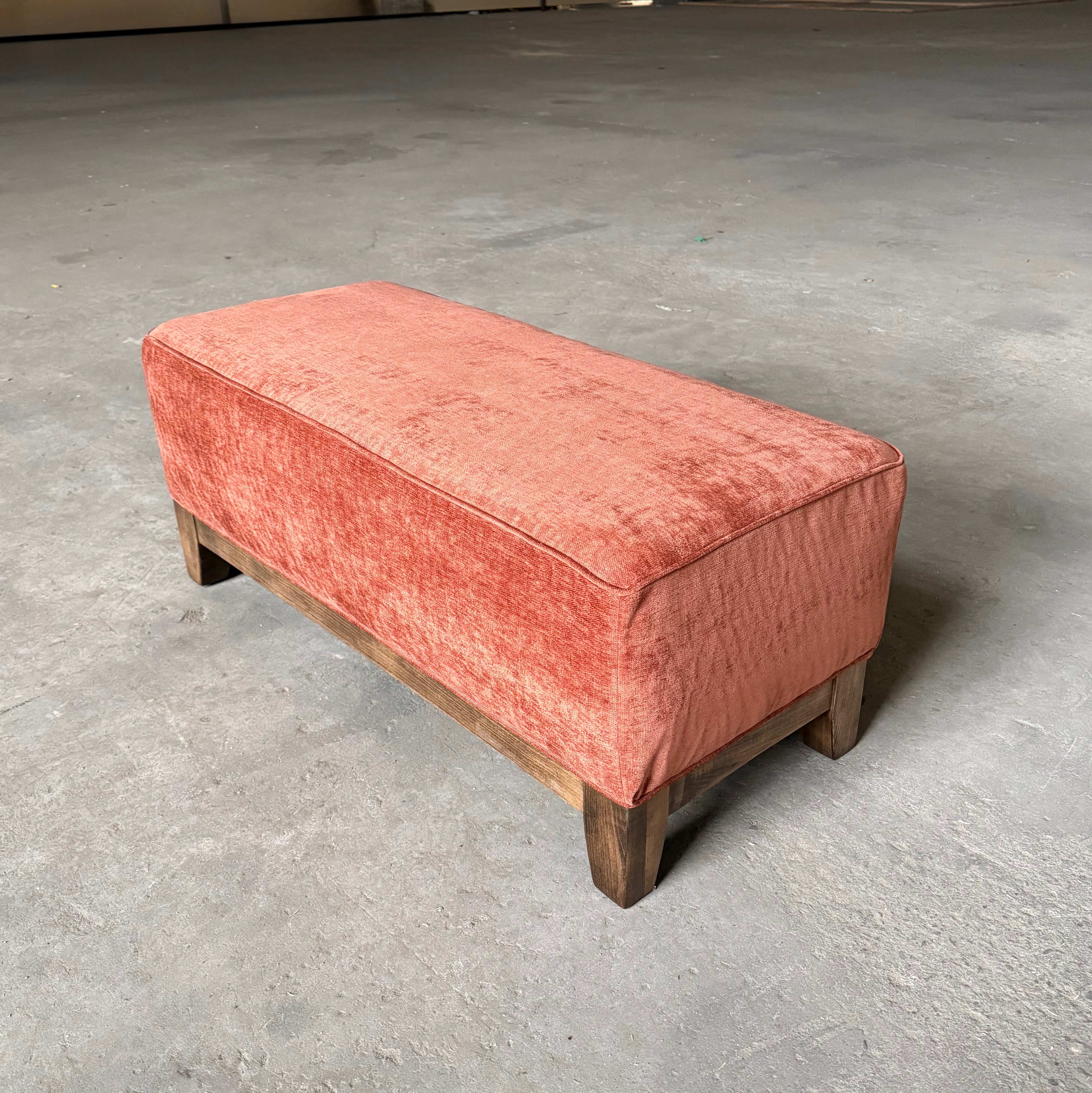 Midcentury Modern Fabric Bench - Cayenne Red