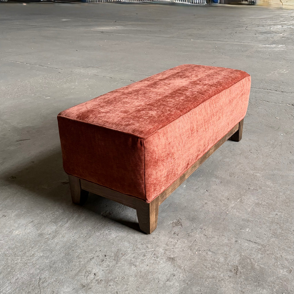 Midcentury Modern Fabric Bench - Cayenne Red